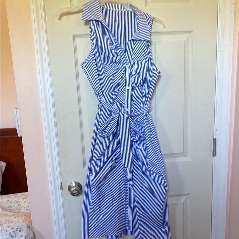 Chic Blue Pinstripe Midi Dress
